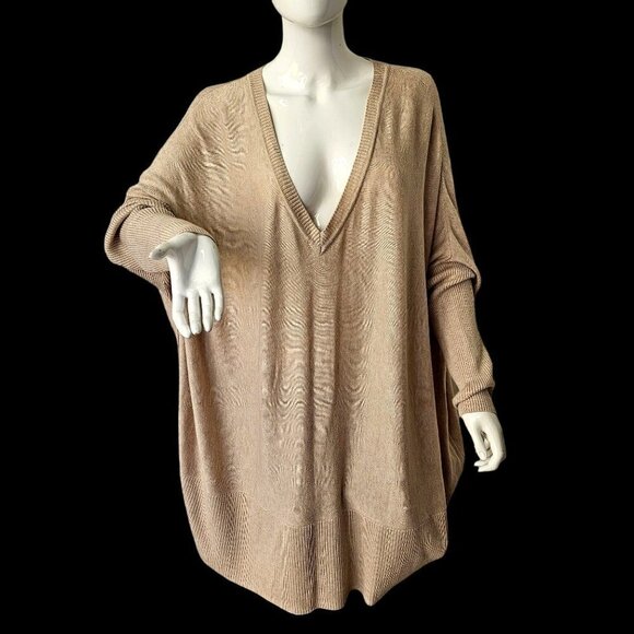 H by Halston V Neck Drop Shoulder Sweater Beige Knit Long Slv Womens Plus 1X 2X - Picture 7 of 9